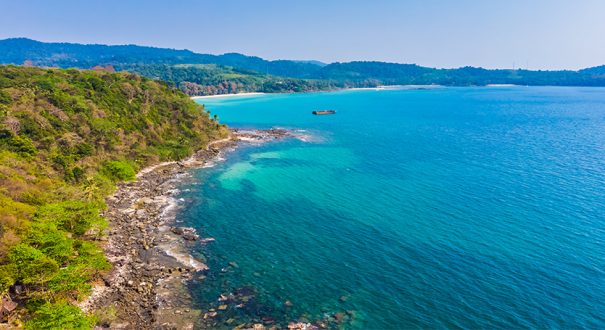 Aerial view with sea and beach