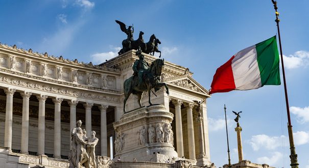 Altare della Patria with Italian flag - Rome Italy