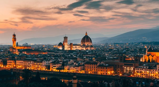 Beautiful aerial shot of Florence, Italy architecture in the evening