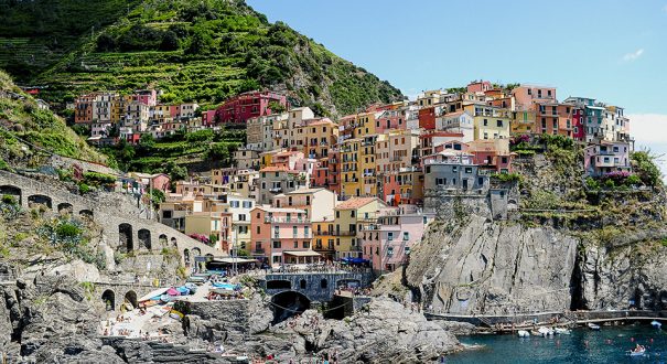 Cinque Terre National Park surrounded by the sea under the sunlight in Italy