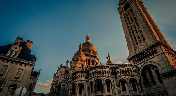 Low angle shot of the famous Basilica of the Sacred Heart of Paris in Paris, France