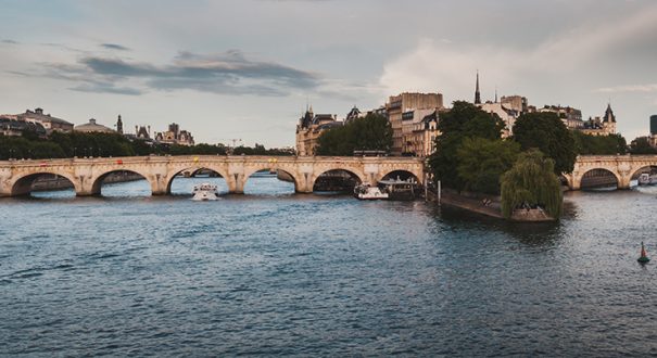 Panorama of the famous Pont Neuf on a summer sky in Paris