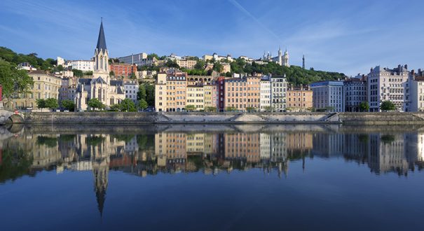 Panoramic view of Saone river in Lyon