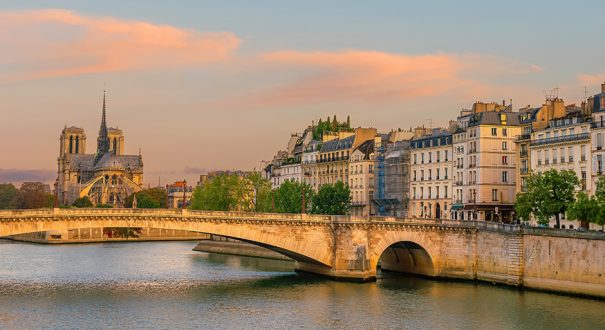 Paris city skyline with Notre Dame de Paris cathedra, cityscape