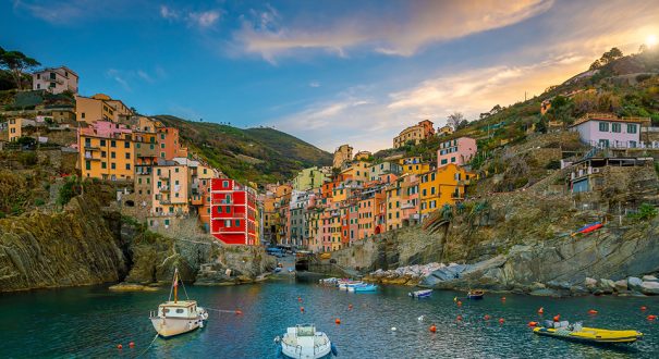 Riomaggiore, Colorful cityscape on the mountains over Mediterra